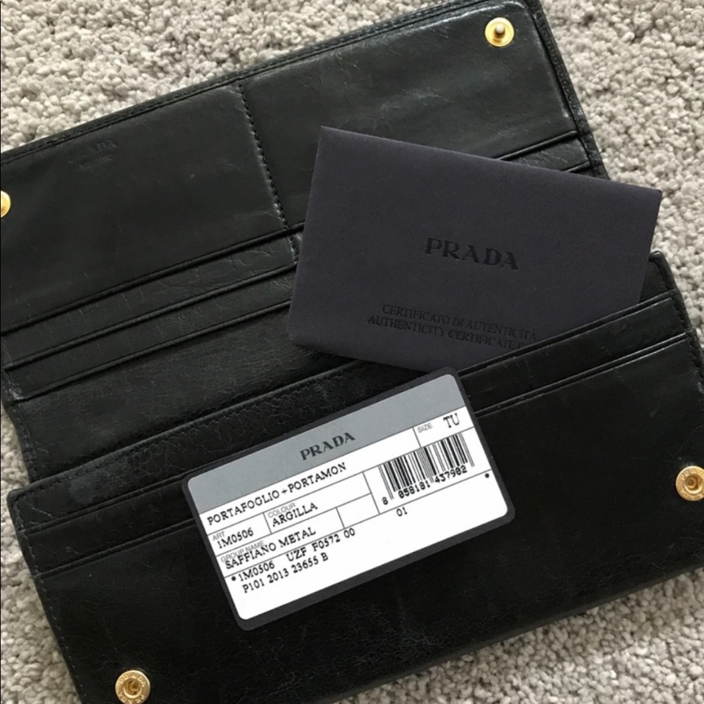 Prada envelope black leather wallet